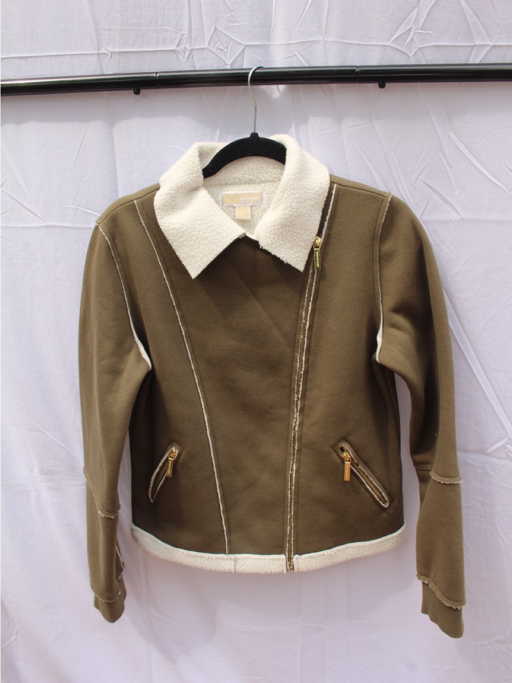 MICHAEL Michael Kors Olive Jacket with Cream Sherpa Trim